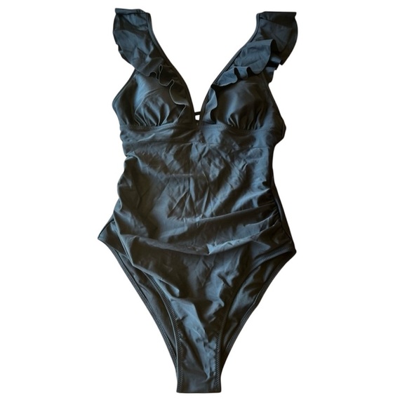 Felnart Swimsuit Ruffled V Neck Lace Up Monokini Tummy Control Size S - Picture 4 of 7